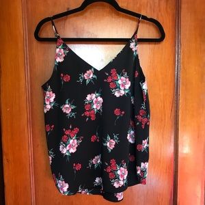 Express Black Floral Print Double V Neck Cami